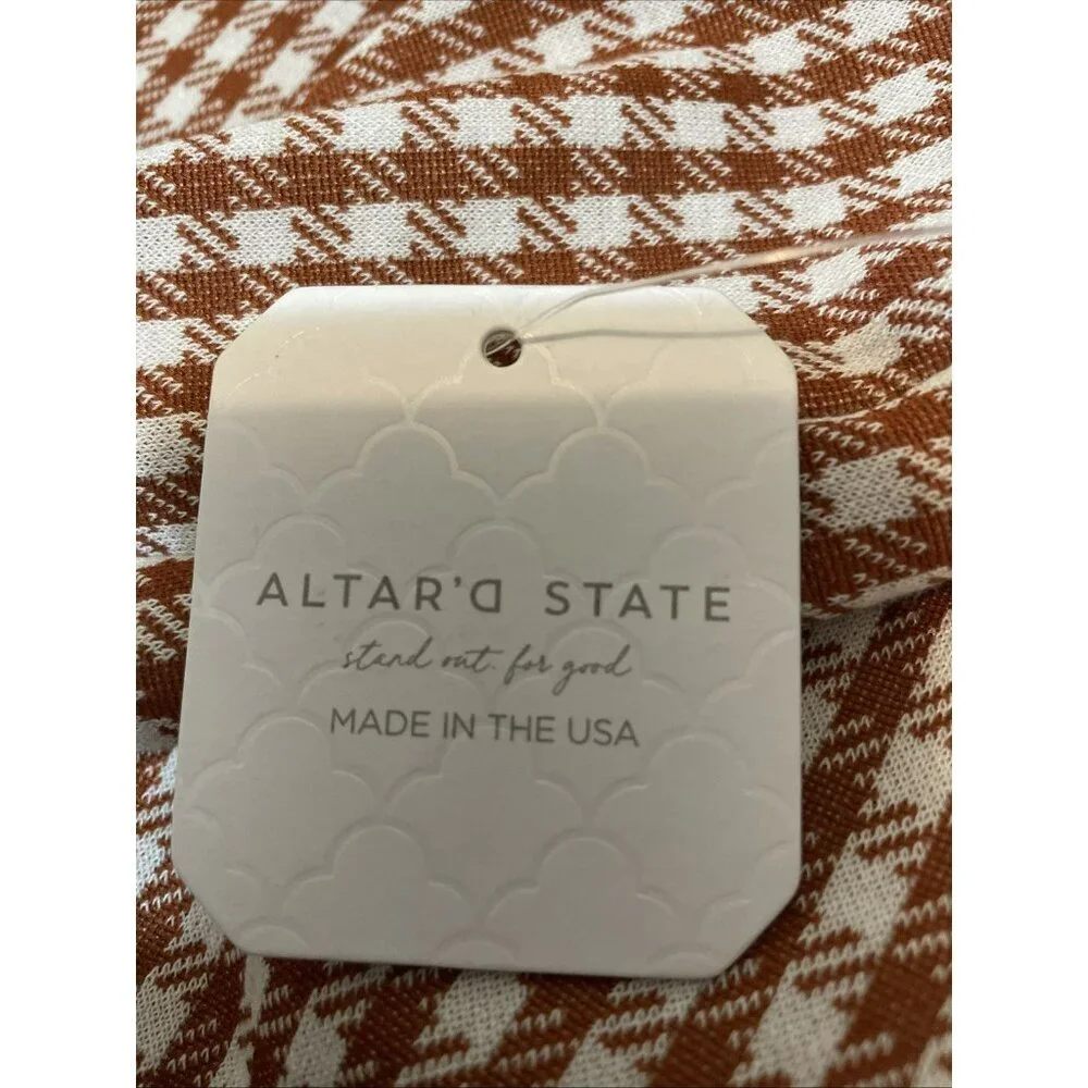 Altar'd State Womens Pants Brown White Size Lg Mid Rise Check Lightweight - Picture 10 of 11